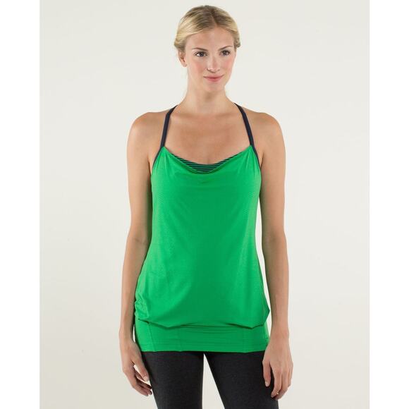 Lululemon C.Y.B Tank Green Bean Hyper Stripe Green Bean Inkwell Women's Size 4 - Picture 2 of 5